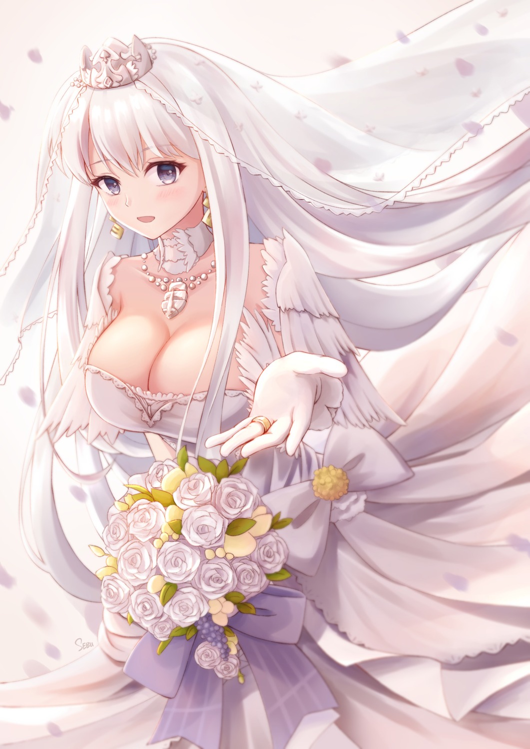 azur_lane dress enterprise_(azur_lane) no_bra sebu_illust wedding_dress