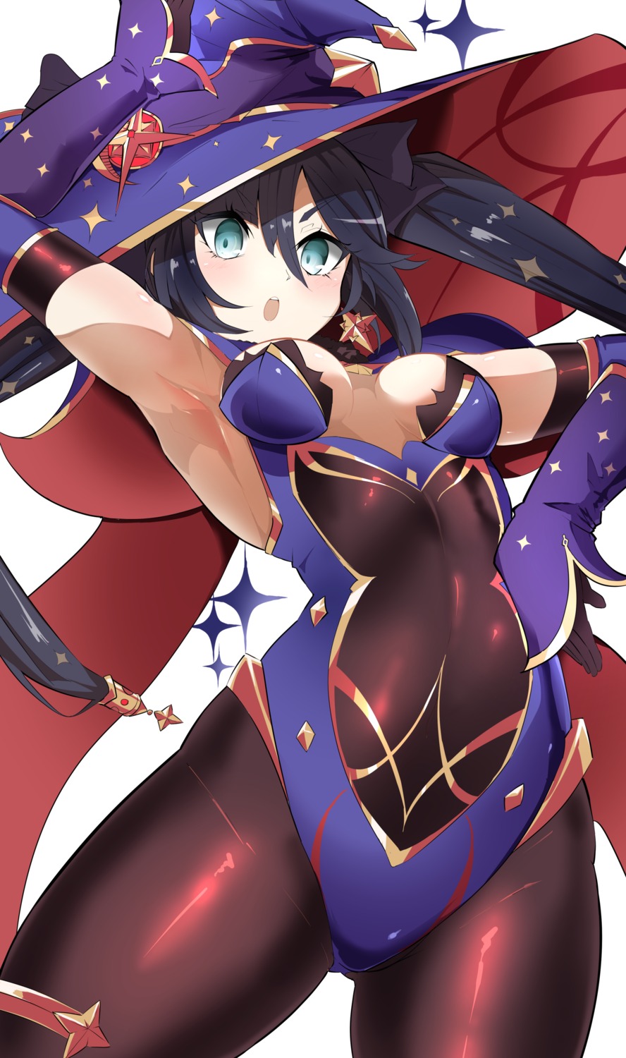 garter genshin_impact leotard mona_megistus no_bra pantyhose synchroman witch