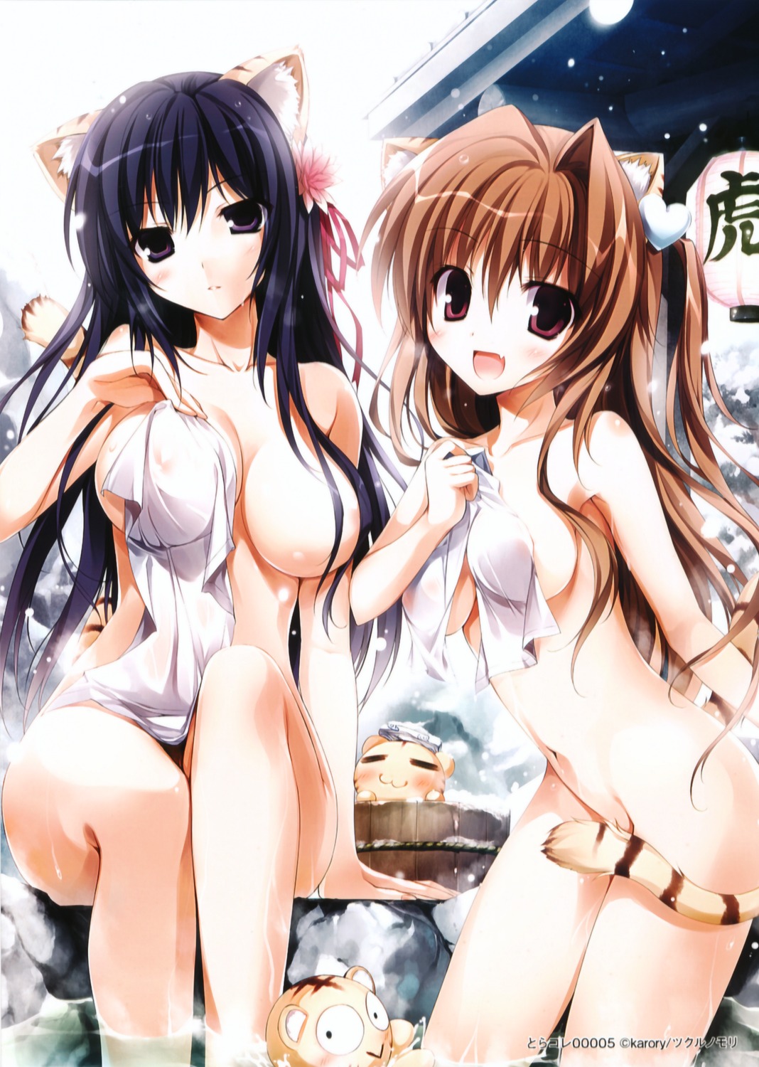 animal_ears areola bathing karory naked nekomimi onsen tail toranoana towel wet