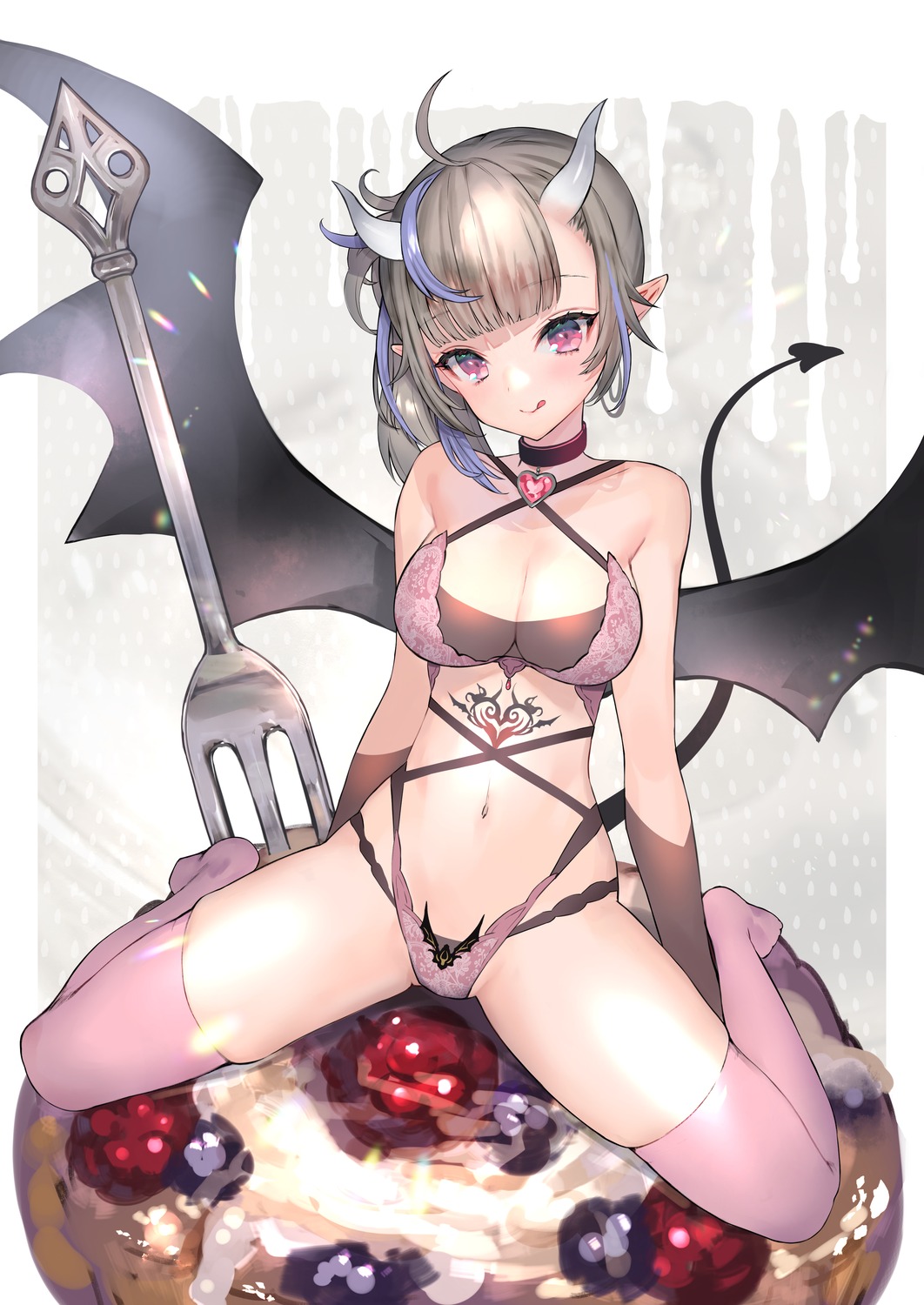 bra hitowa horns pantsu see_through tail tattoo thighhighs wings