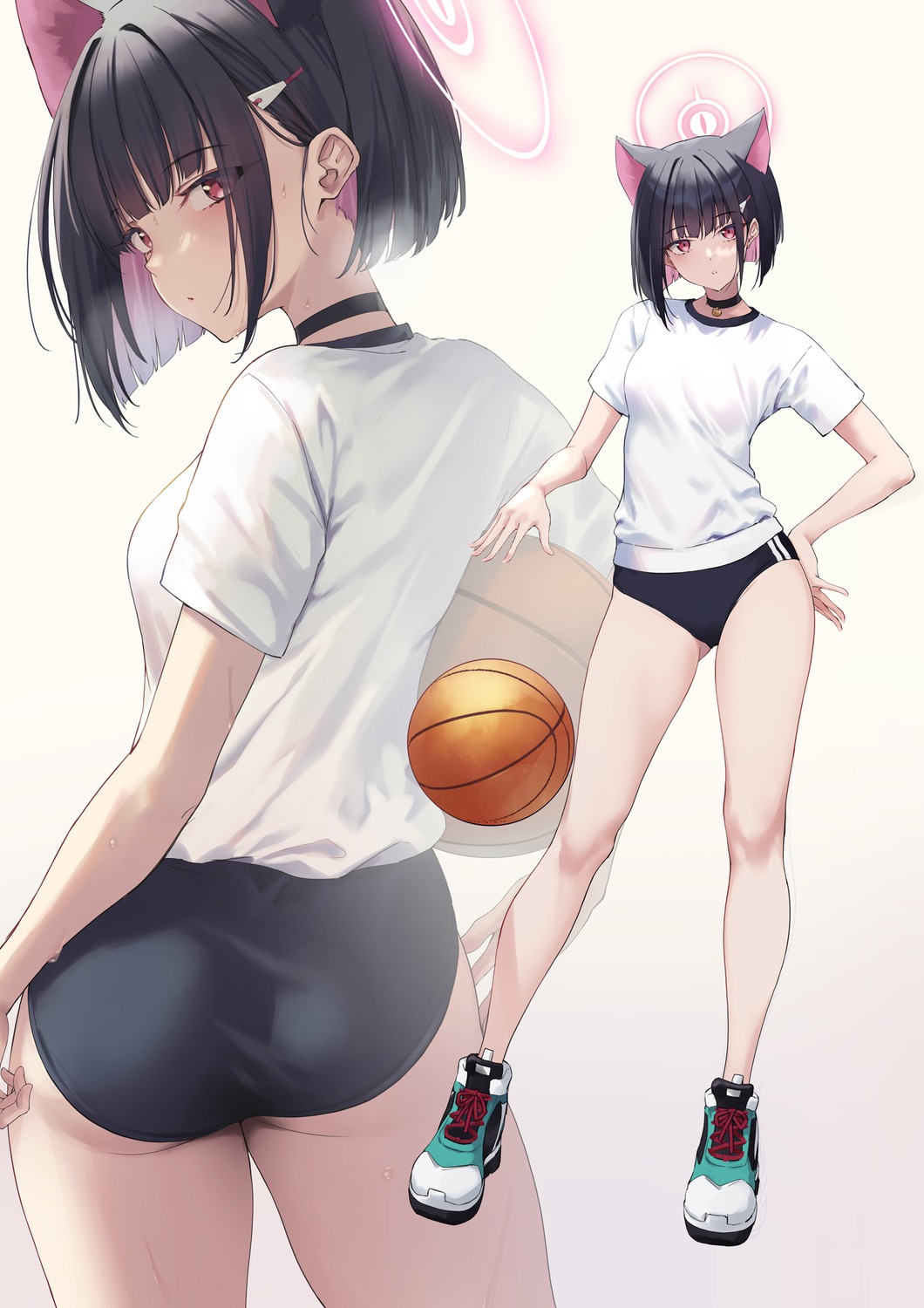 animal_ears ass basketball blue_archive buruma fukai_ryosuke gym_uniform halo kyouyama_kazusa nekomimi