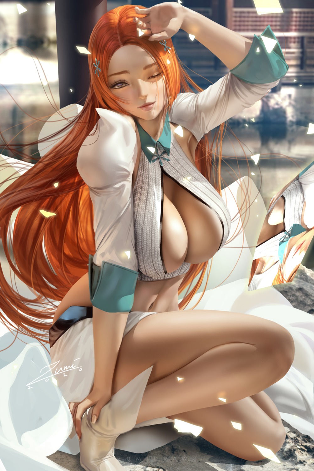 bleach heels inoue_orihime no_bra open_shirt zumi_(zumidraws)