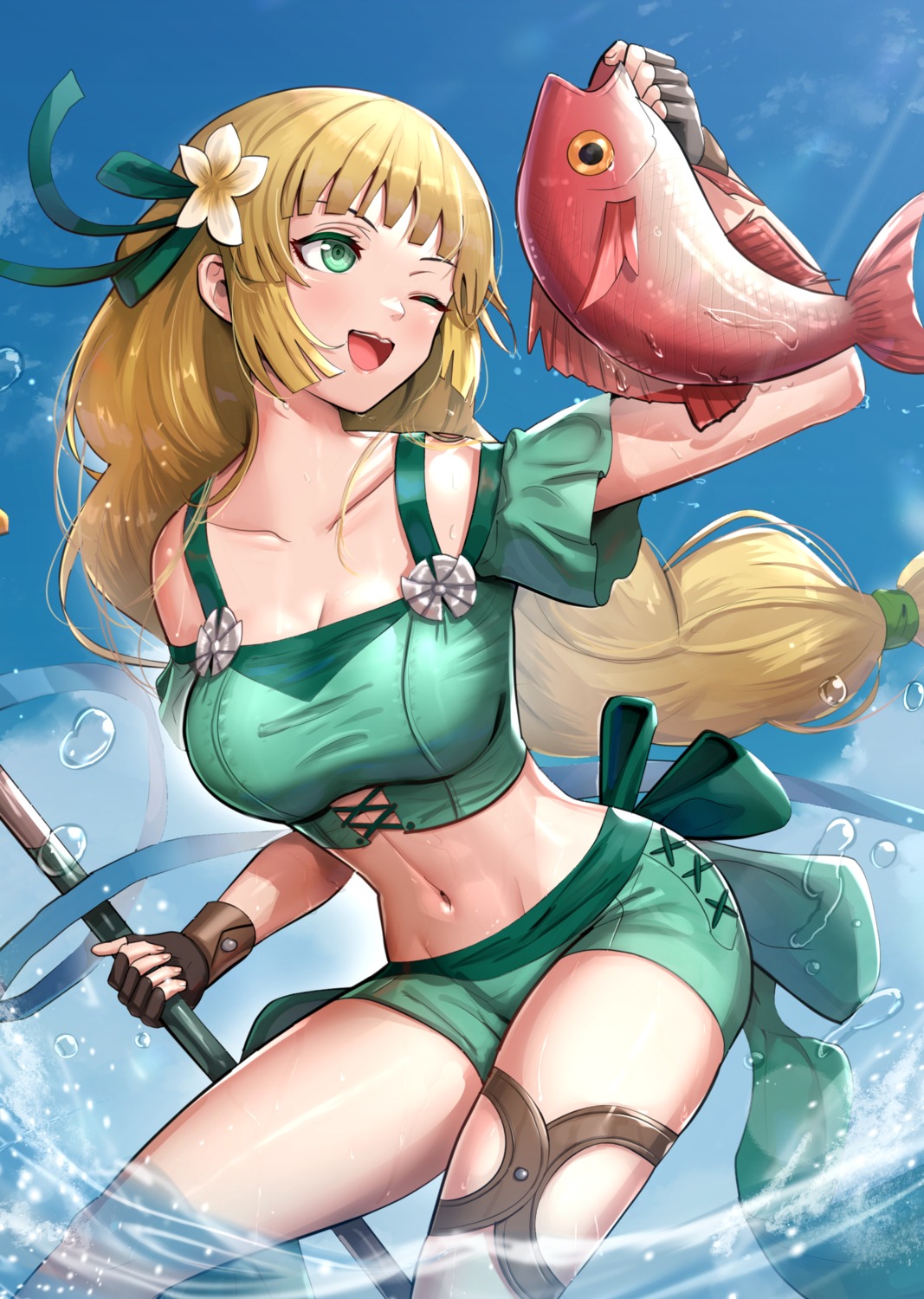 bikini cleavage fire_emblem fire_emblem_three_houses gonzarez ingrid_(fire_emblem) swimsuits weapon