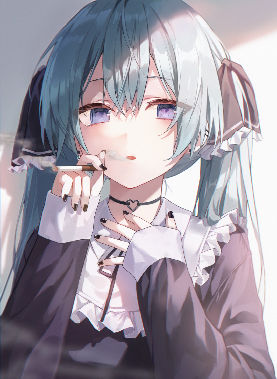 dress gothic_lolita hatsune_miku knowa lolita_fashion smoking vocaloid