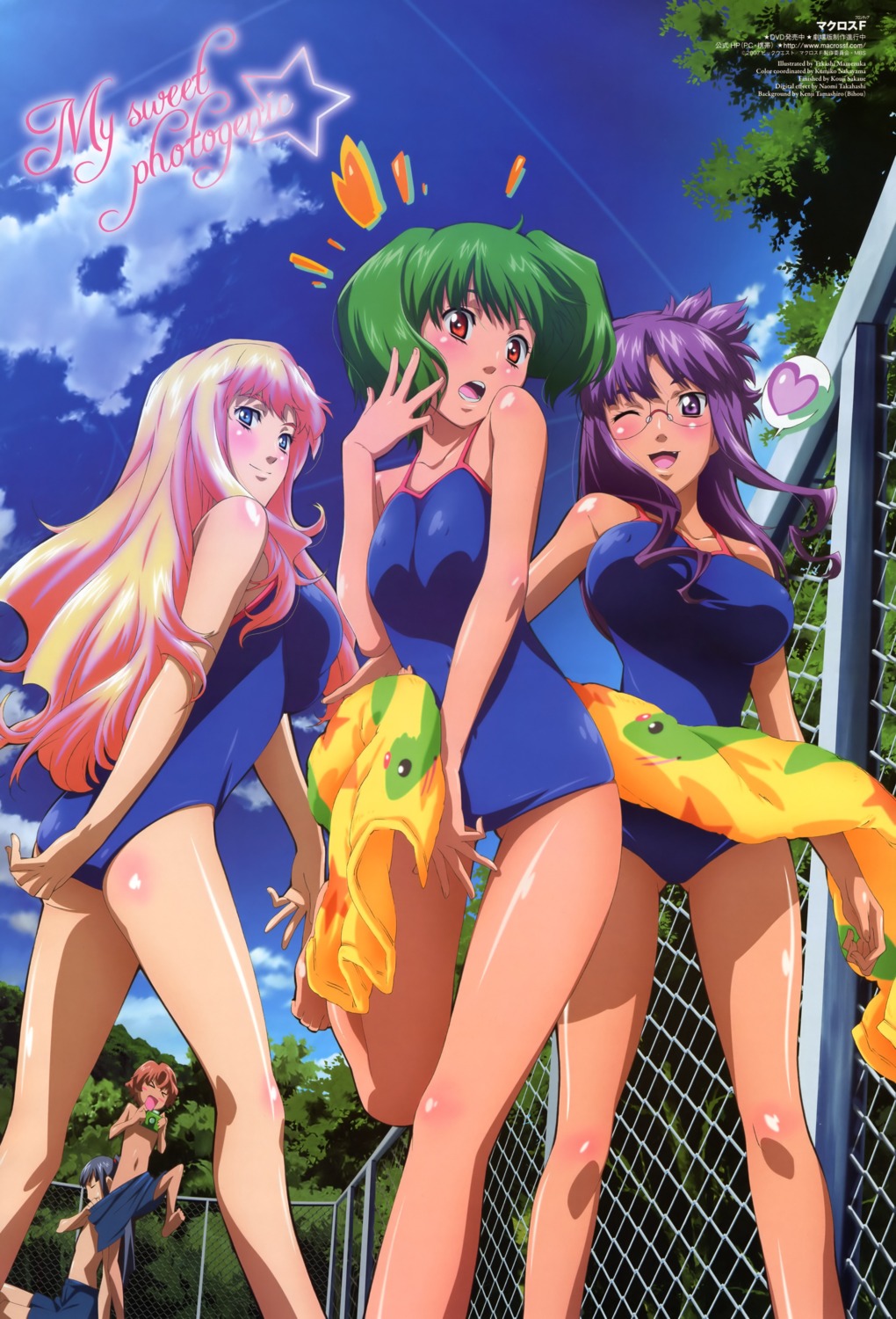 ai-kun erect_nipples luca_angeloni macross macross_frontier mamezuka_takashi matsuura_nanase megane ranka_lee saotome_alto school_swimsuit sheryl_nome swimsuits