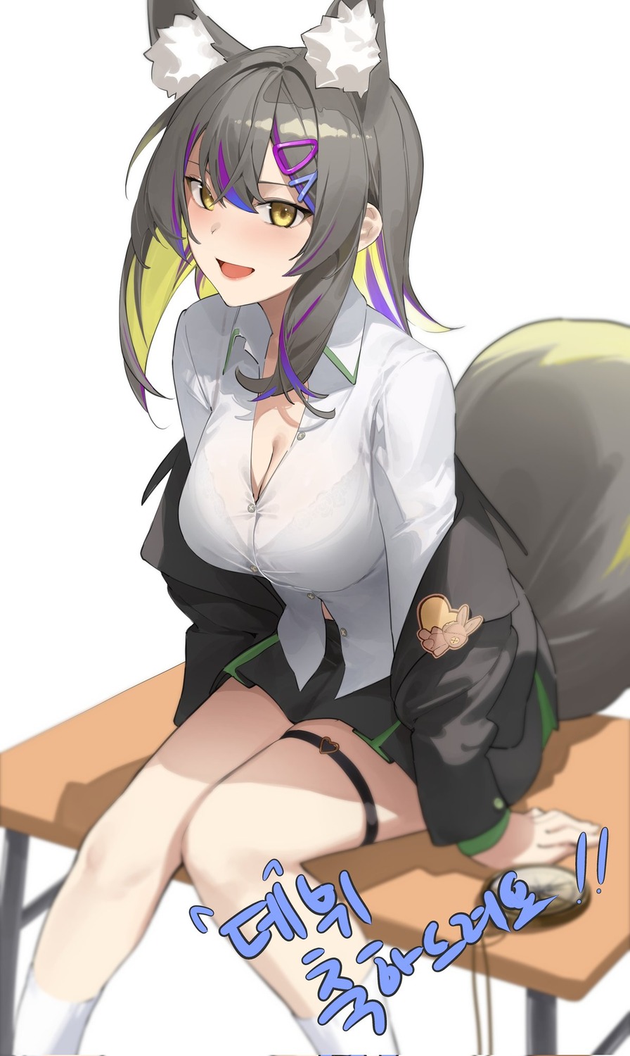 animal_ears cleavage garter kitsune open_shirt seifuku star741 tail