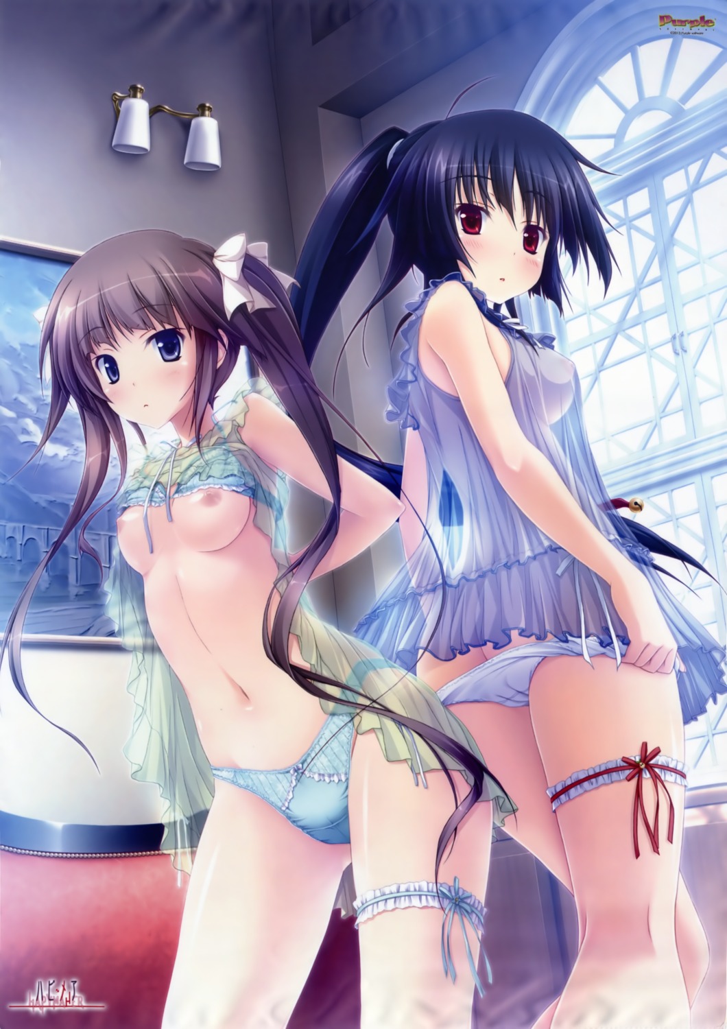 breasts fixed garter hapymaher hasuno_saki hirasaka_keiko lingerie nipples pantsu purple_software see_through tsukimori_hiro undressing