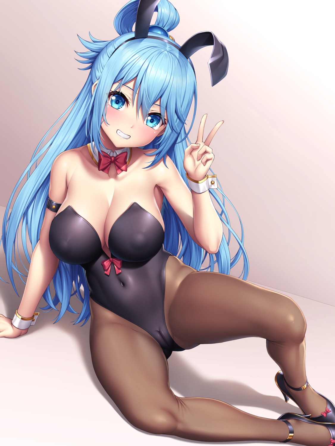 animal_ears aqua_(konosuba) bunny_ears bunny_girl cameltoe heels kono_subarashii_sekai_ni_shukufuku_wo! lambda_(artist) pantyhose