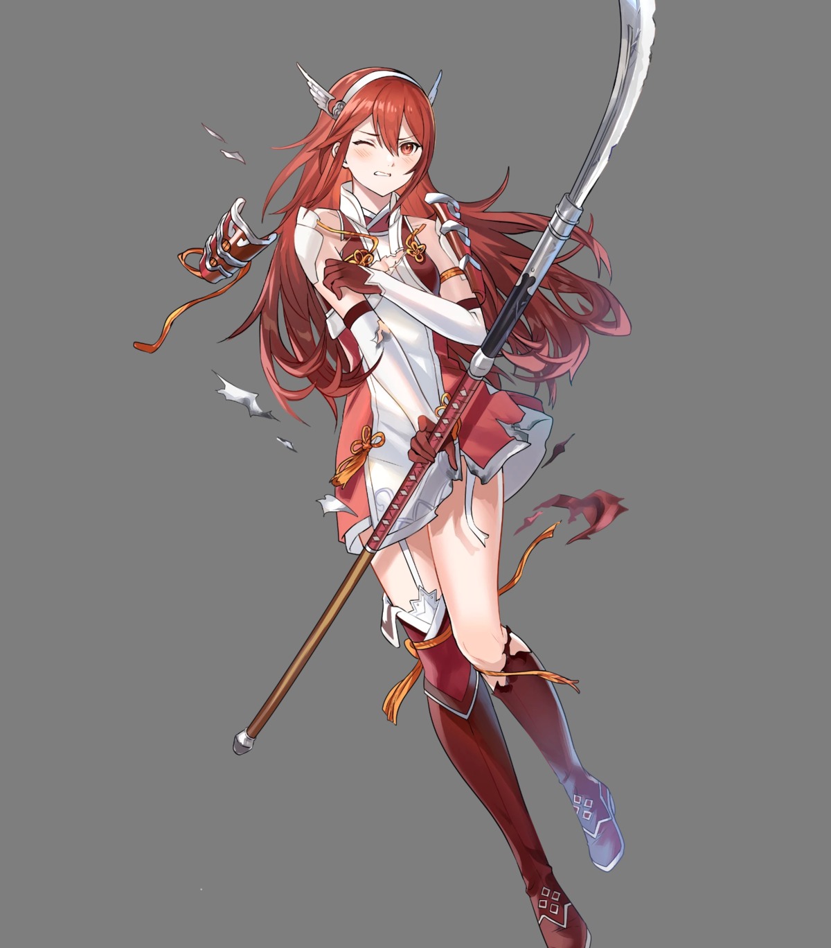 armor caeldori dress fire_emblem fire_emblem_if heels nintendo stockings tantan thighhighs torn_clothes weapon