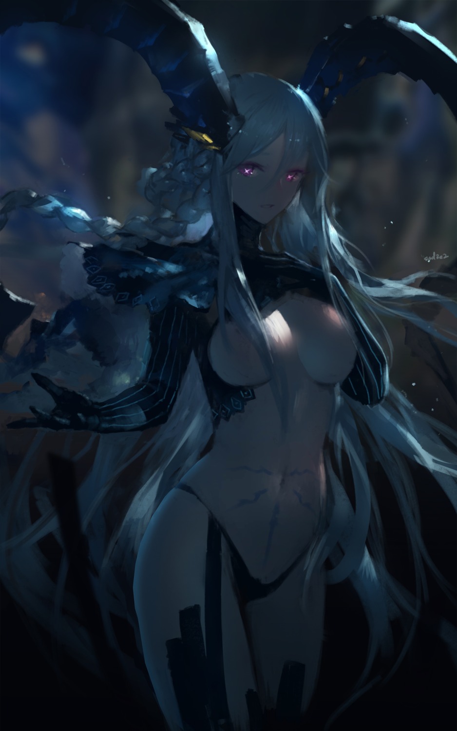 breasts fate/grand_order horns no_bra pantsu swd3e2 tattoo tiamat_(fate/grand_order)