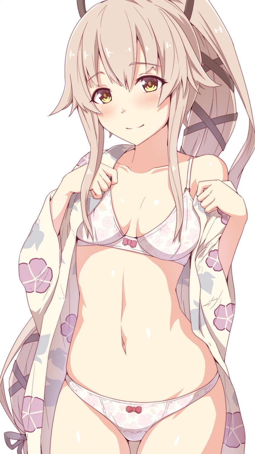 bra kantai_collection open_shirt pantsu twinameless undressing yukata yura_(kancolle)