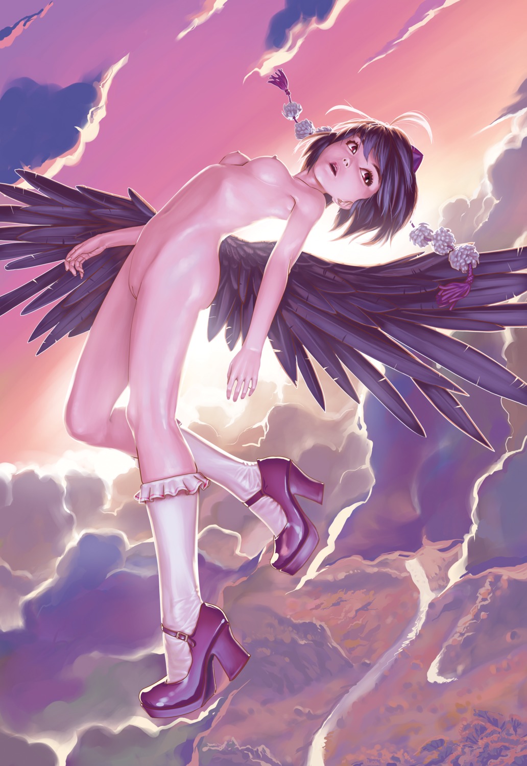 geister heels naked nipples pussy shameimaru_aya touhou uncensored wings