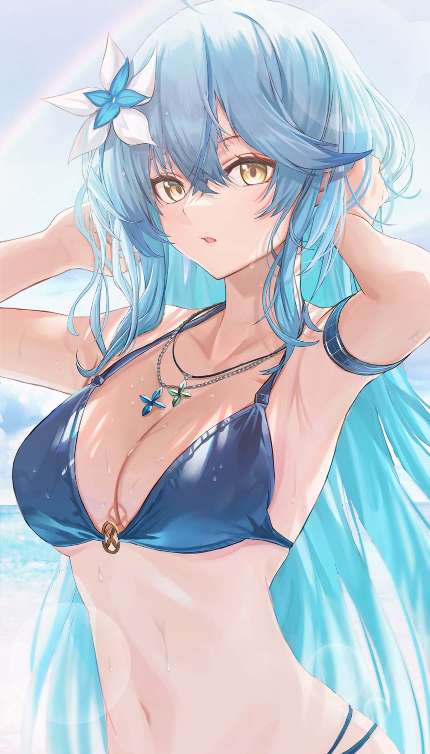 bikini cleavage elf hololive pointy_ears sanada_keisui swimsuits wet yukihana_lamy