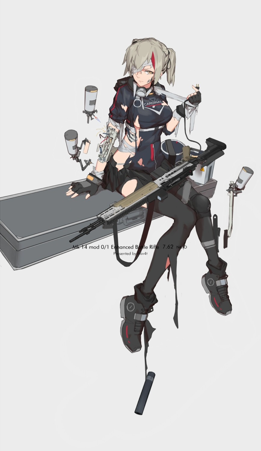 bandages gun mecha_musume miv4t pantyhose torn_clothes