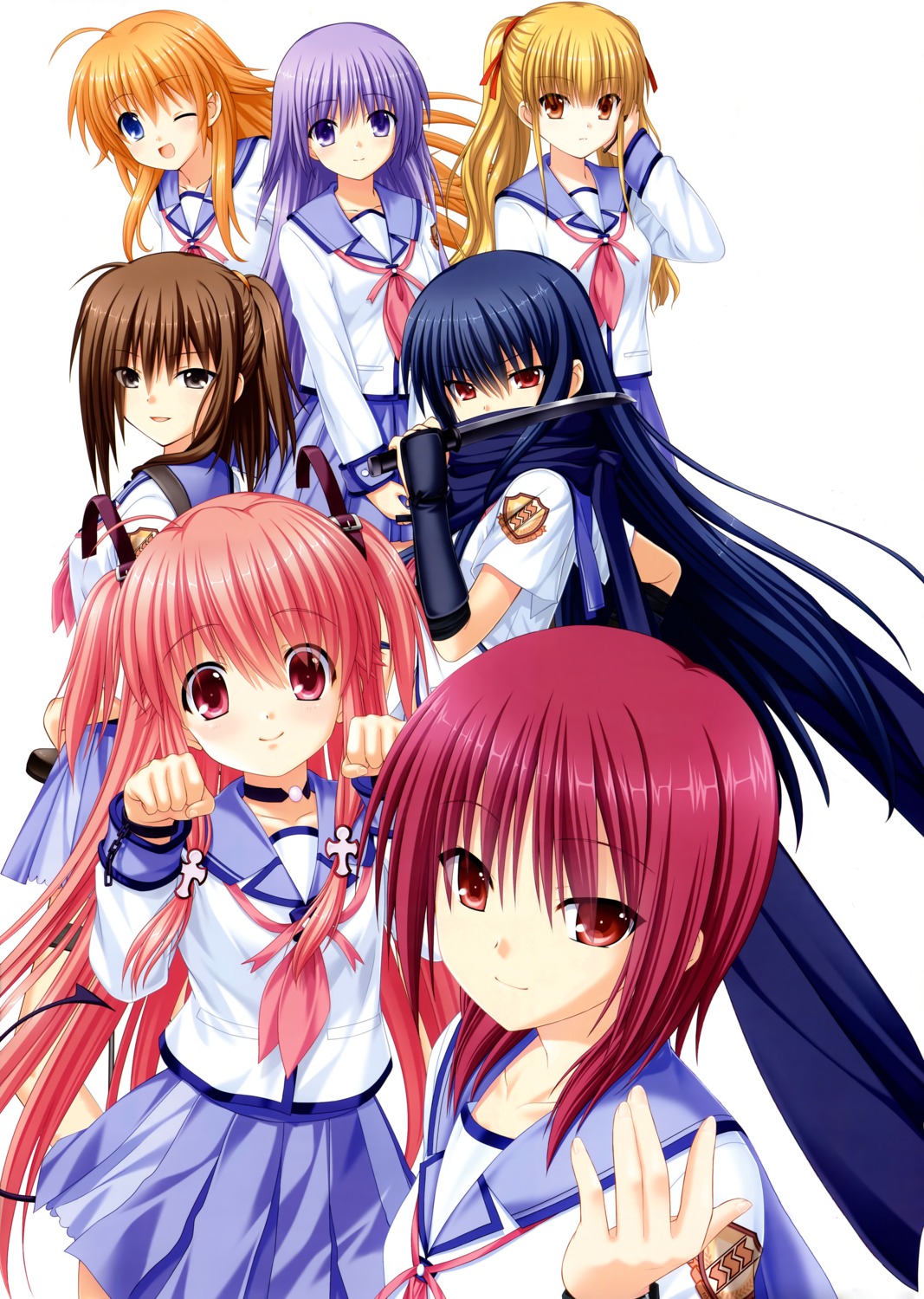 angel_beats! fuchita_hisako irie_miyuki iwasawa_masami key na-ga seifuku sekine_shiori shiina tail weapon yoshioka_yui yusa