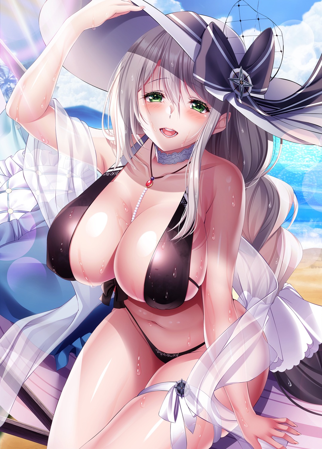 aquila_(azur_lane) azur_lane bikini erect_nipples garter see_through swimsuits wet yuuzuki_hijiri