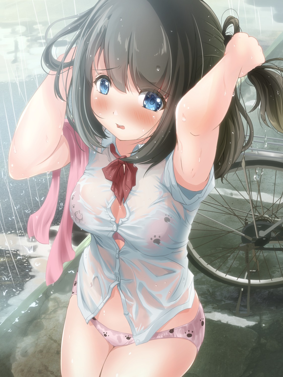 bra cleavage open_shirt pantsu see_through seifuku tachiinu wet wet_clothes