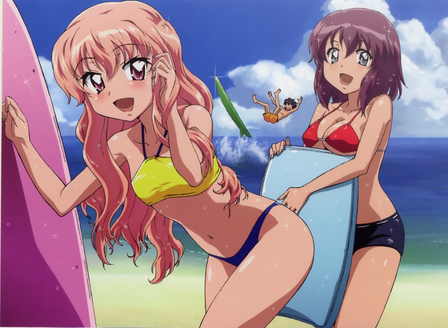 bikini cleavage cropme fujii_masahiro henrietta hiiraga_saito louise swimsuits underboob wet zero_no_tsukaima