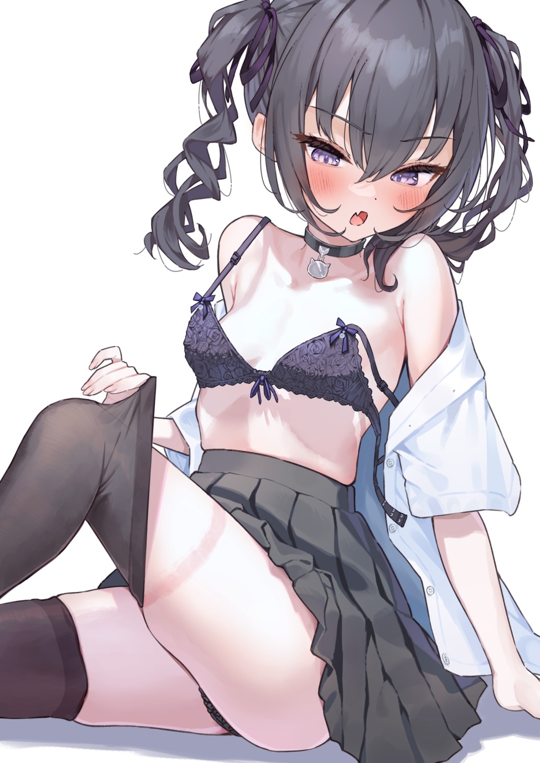 bra loli namikishiho open_shirt pantsu see_through seifuku skirt_lift thighhighs undressing