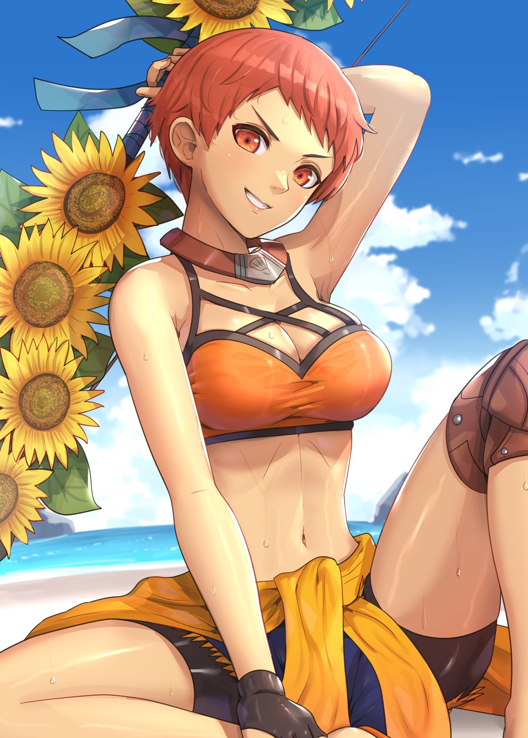 bike_shorts bikini_top cleavage fire_emblem fire_emblem_three_houses gonzarez leonie_pinelli swimsuits weapon