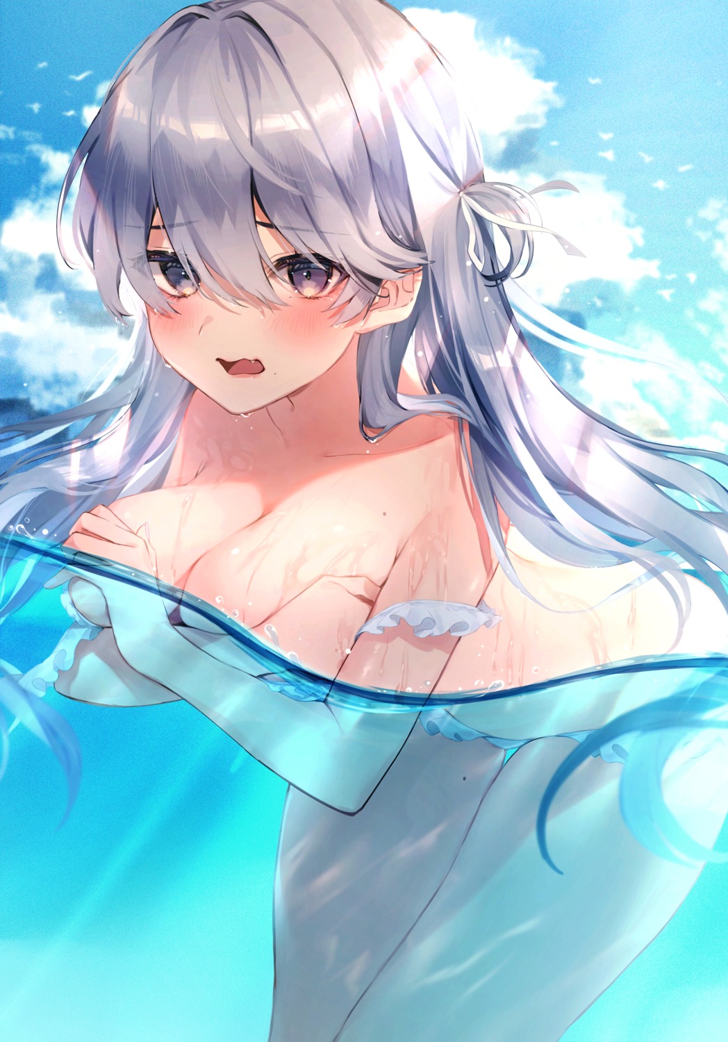 bikini breast_hold harui_(hr_x9_) panty_pull swimsuits wardrobe_malfunction wet