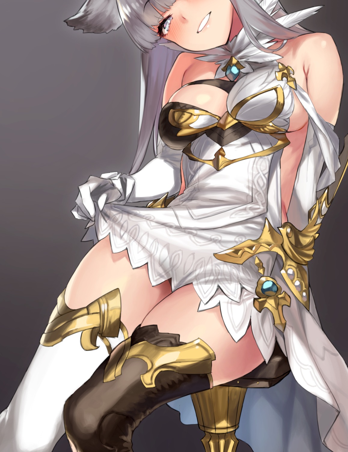 92m animal_ears armor dress skirt_lift thighhighs