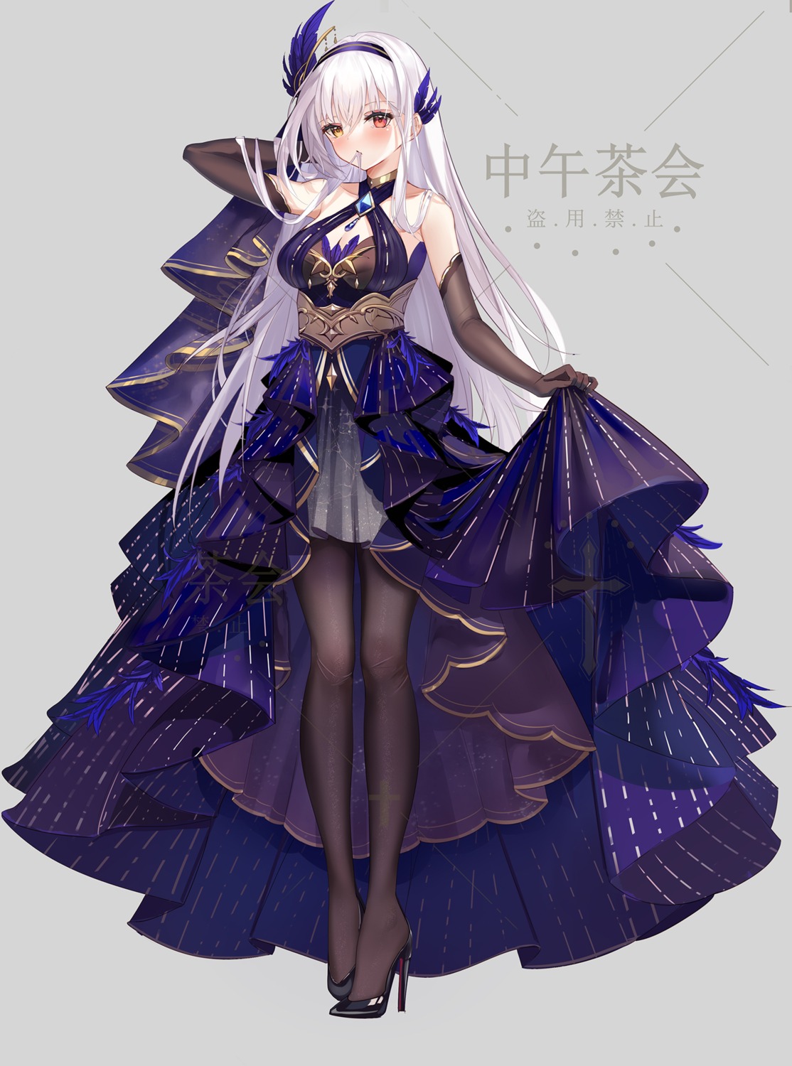 cleavage dress heels heterochromia pantyhose skirt_lift zhongwu_chahui