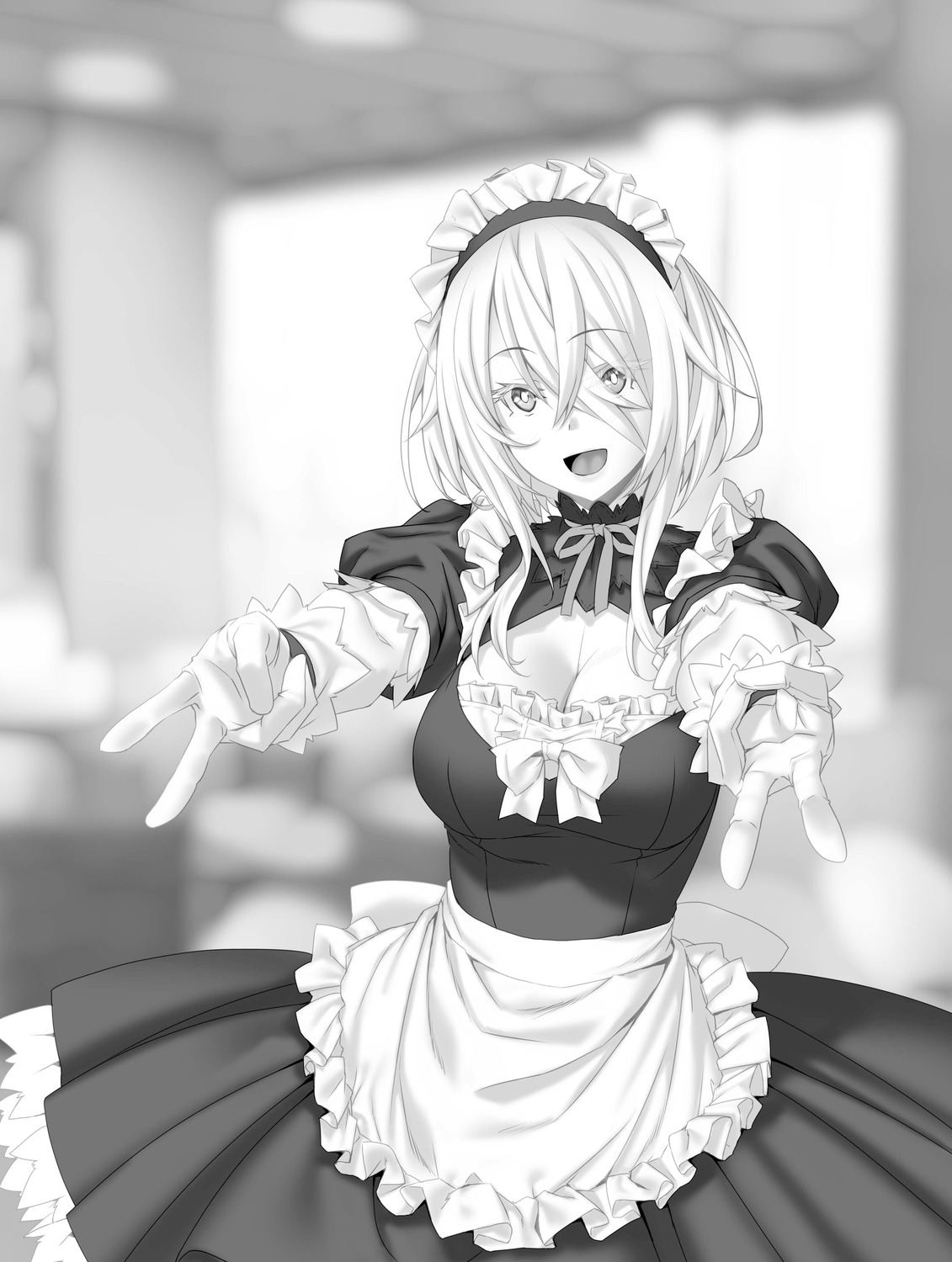 cleavage kannatsuki_noboru magical_explorer maid monochrome nanami_(magical_explorer)