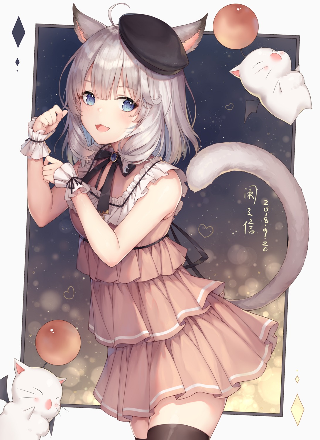 animal_ears ayuanlv final_fantasy final_fantasy_xiv miqo'te moogle tail thighhighs