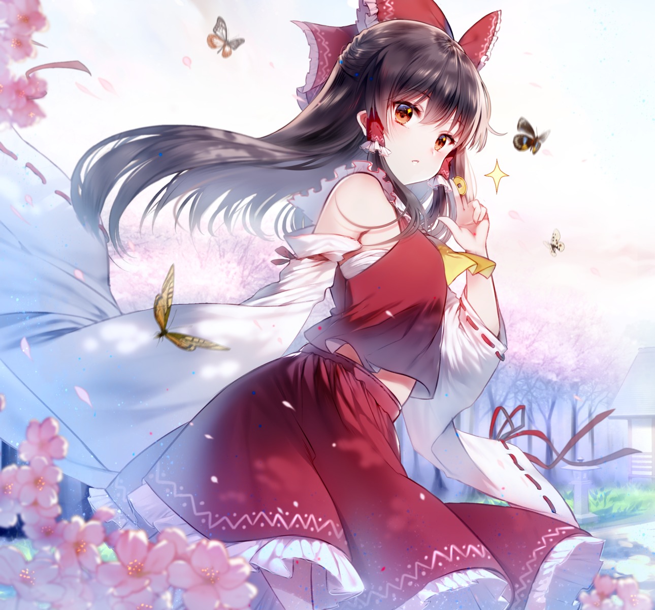 hakurei_reimu jiji_(381134808) miko skirt_lift touhou