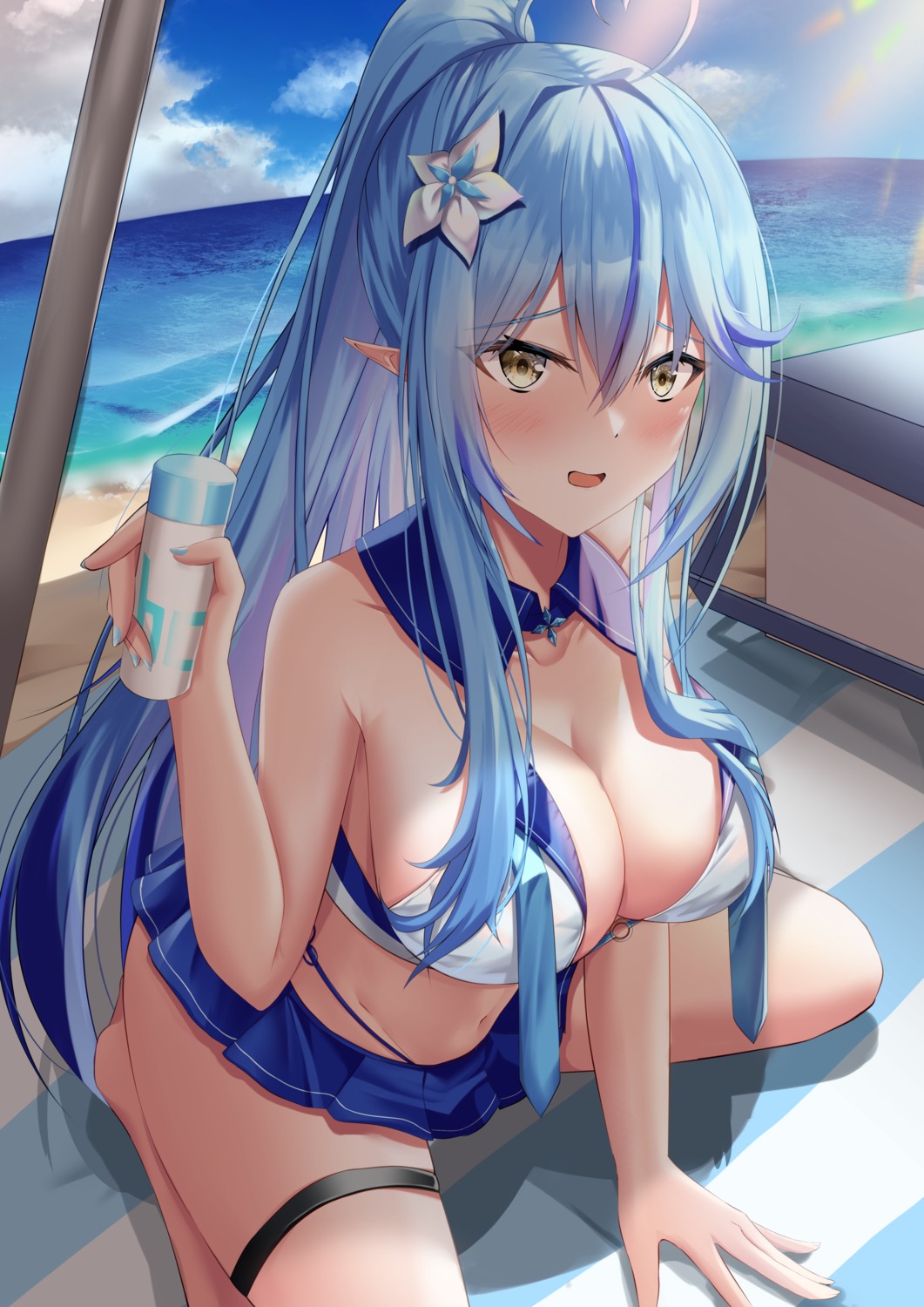 bikini chiyama_miiro cleavage elf garter hololive pointy_ears swimsuits yukihana_lamy