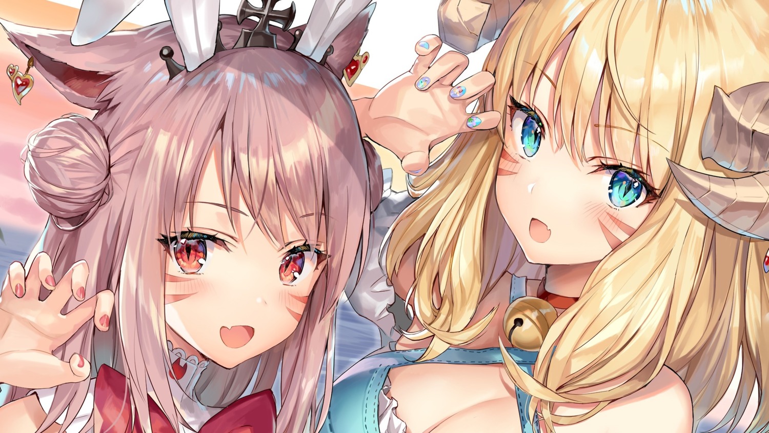 animal_ears bunny_ears cleavage final_fantasy final_fantasy_xiv horns miqo'te momoko_(momopoco)