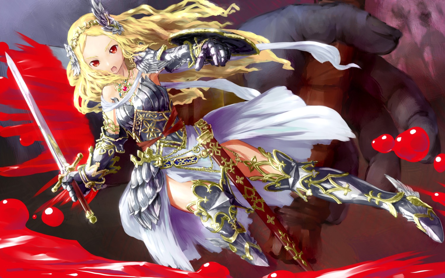 armor blood freia gasketsu sword thighhighs zangeki_no_reginleiv