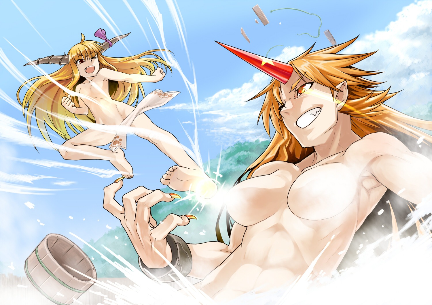 censored horns hoshiguma_yuugi ibuki_suika naked phenne touhou