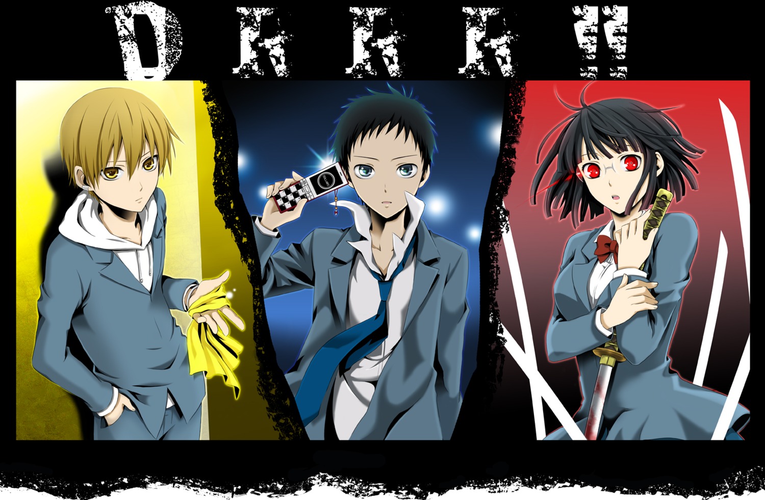 durarara!! kida_masaomi megane ryuugamine_mikado seifuku sonohara_anri wool