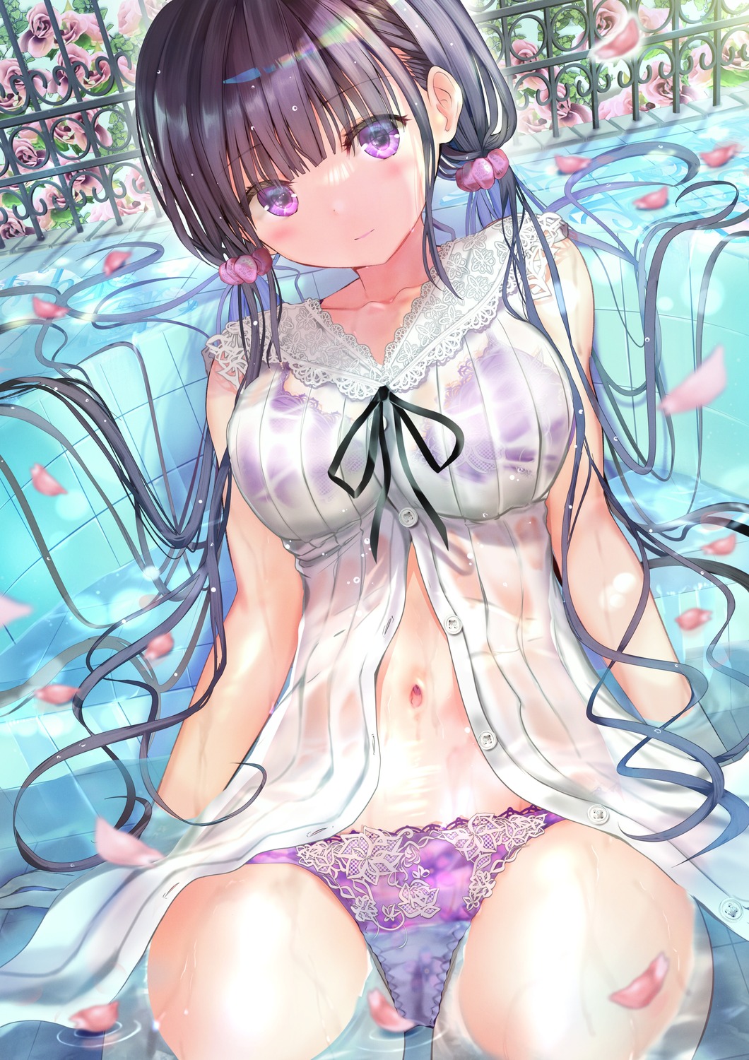 bra dress lingerie ogata_tei open_shirt pantsu see_through wet wet_clothes