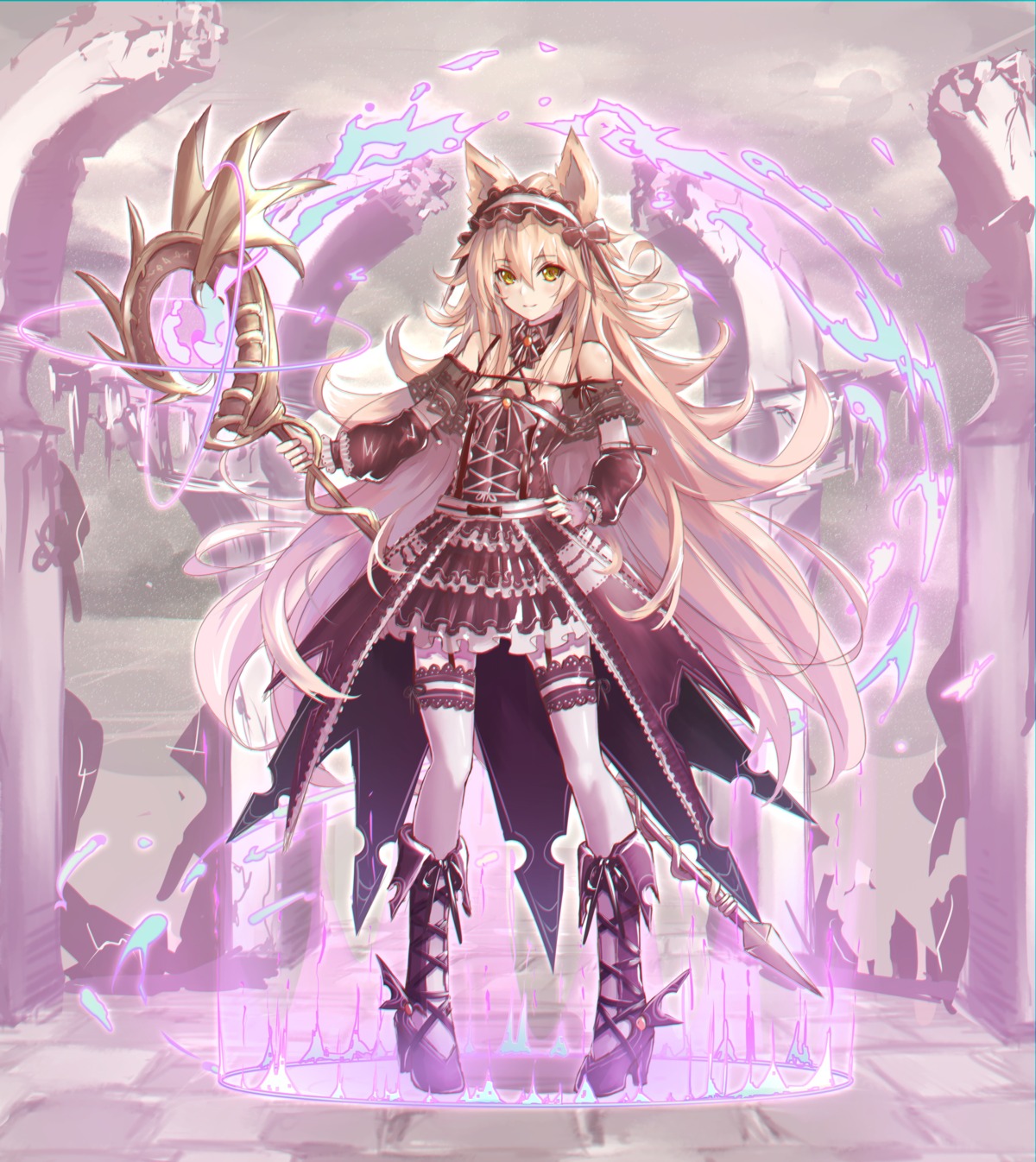 animal_ears dio_uryyy gothic_lolita heels lolita_fashion stockings thighhighs weapon