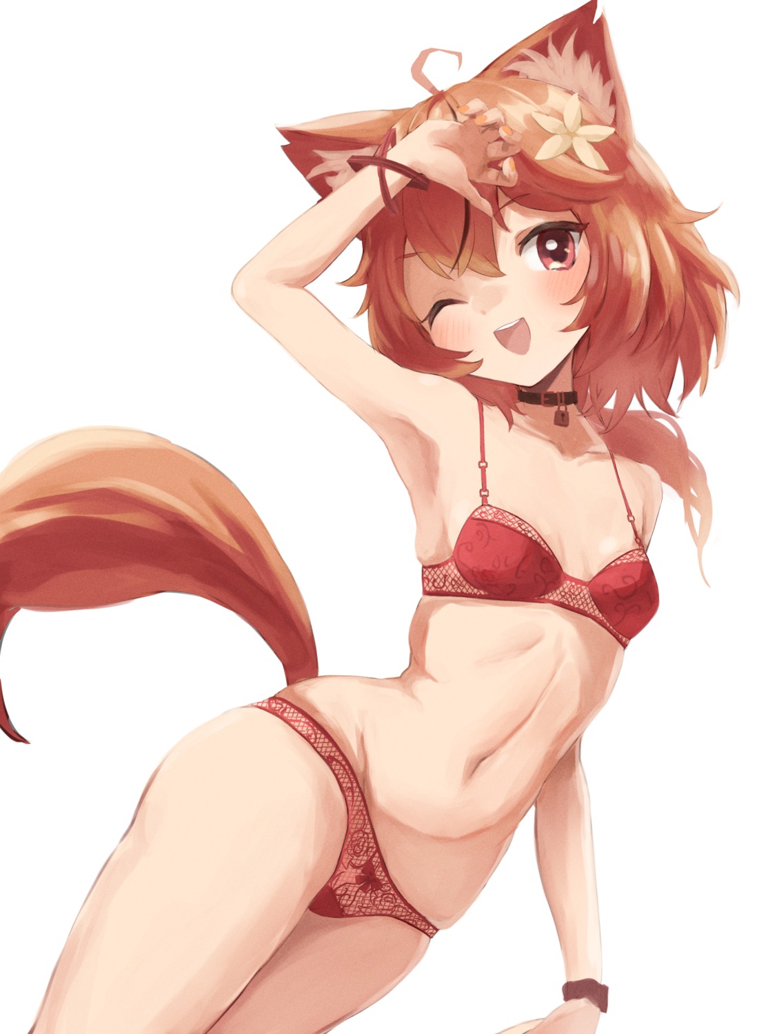 animal_ears bra kitsune ogu_(oguogu0523) pantsu tail