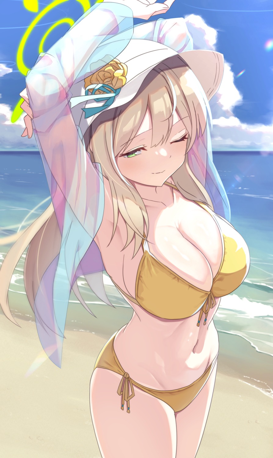 bikini blue_archive deisui halo izayoi_nonomi open_shirt see_through swimsuits