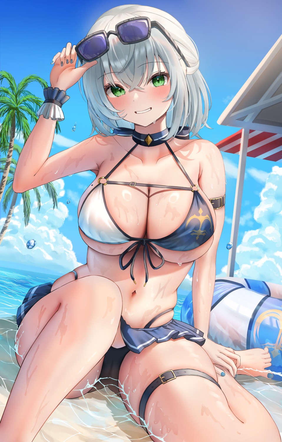 bikini cameltoe garter hololive megane p-tomi shirogane_noel skirt_lift swimsuits wet