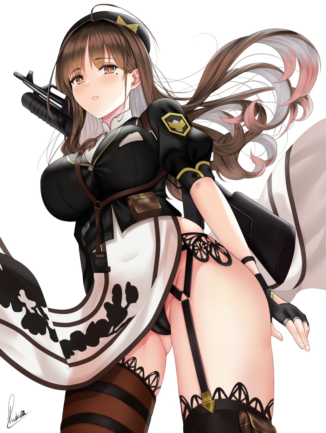 cameltoe girls_frontline gun pantsu piukute062 skirt_lift stockings thighhighs uniform