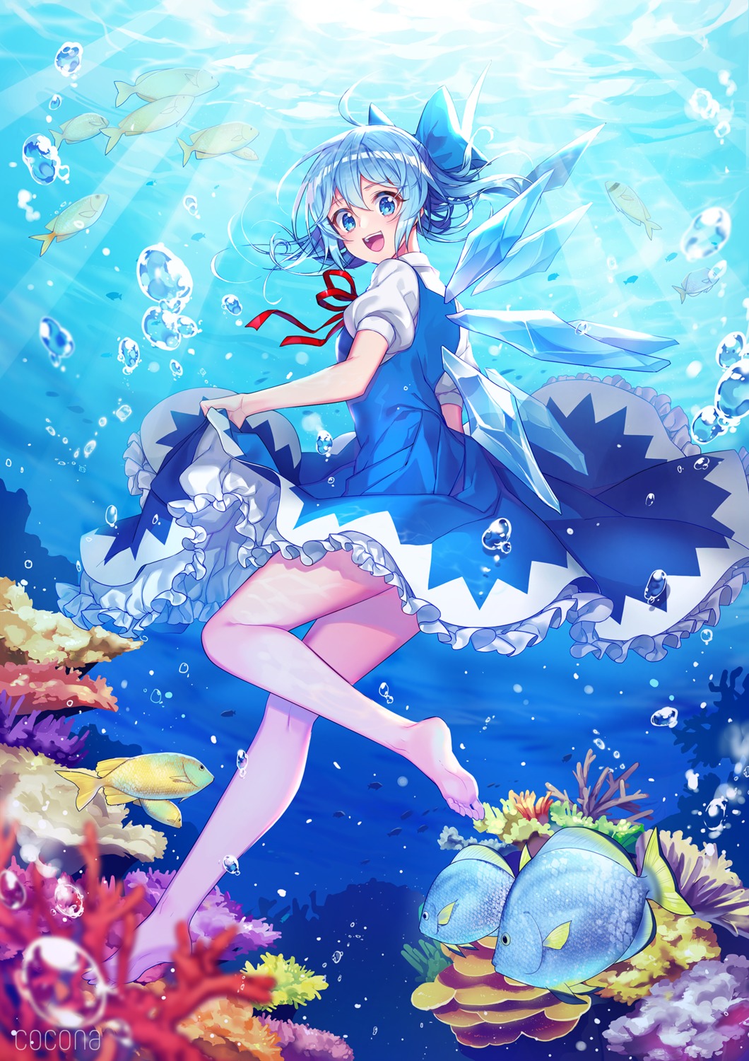 blann cirno dress feet skirt_lift touhou wings