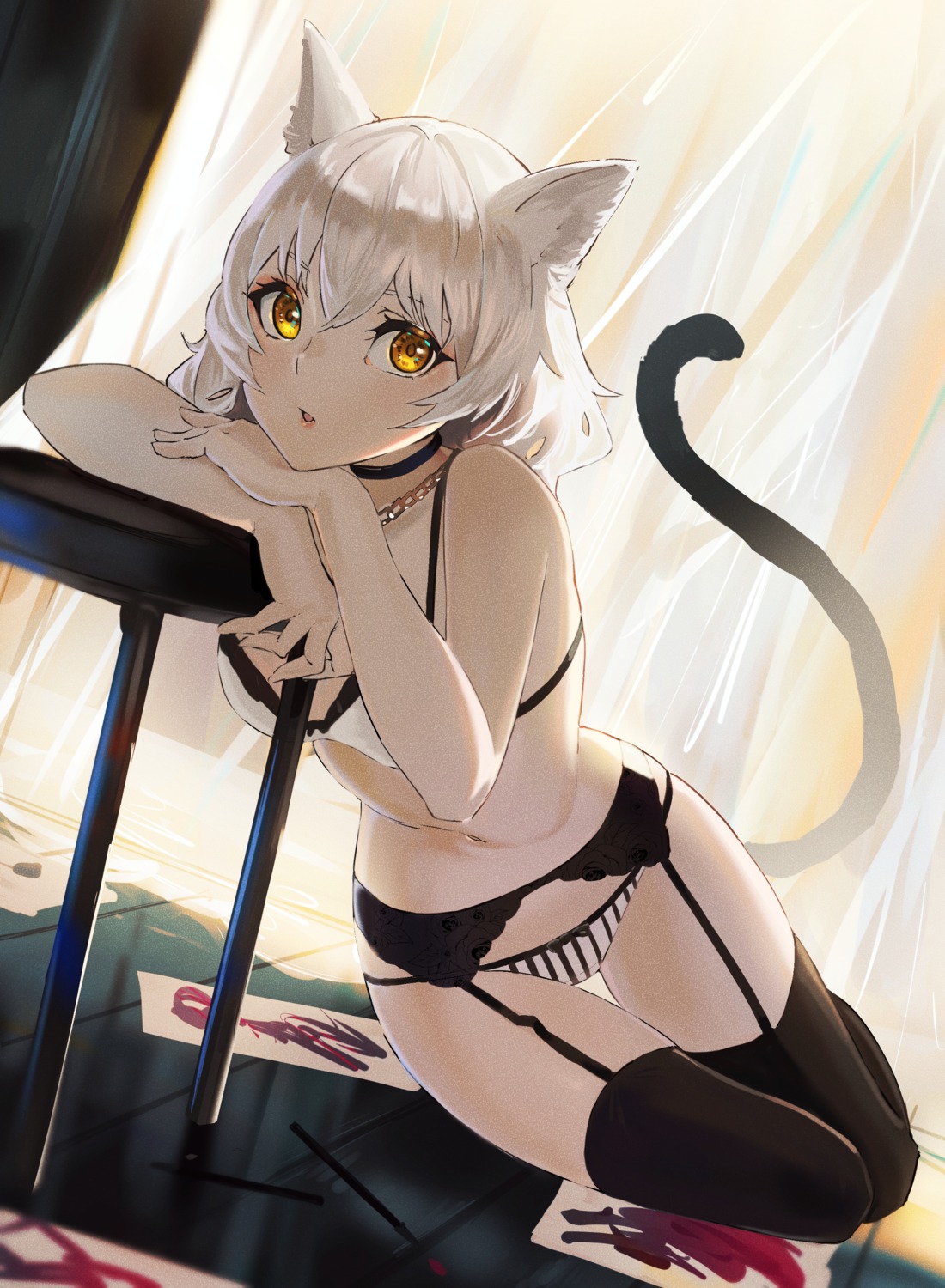 animal_ears bra garter_belt nekomimi pantsu shimapan stockings tail thighhighs you-6-11