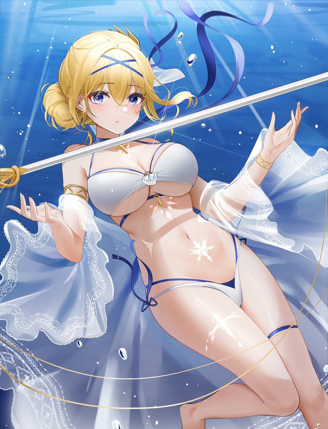 azur_lane bikini garter jeanne_d'arc_(azur_lane) qing_wu swimsuits sword wet