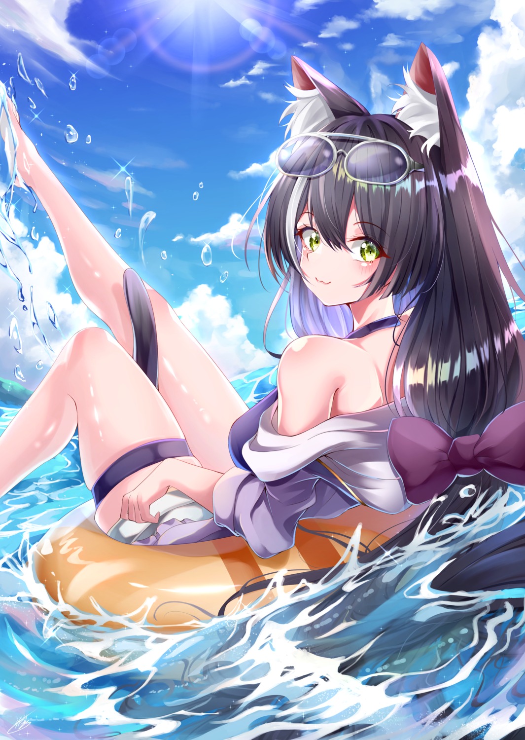 animal_ears bikini_top garter karyl_(princess_connect) megane nekomimi open_shirt princess_connect princess_connect!_re:dive swimsuits tail takemura_kou wet