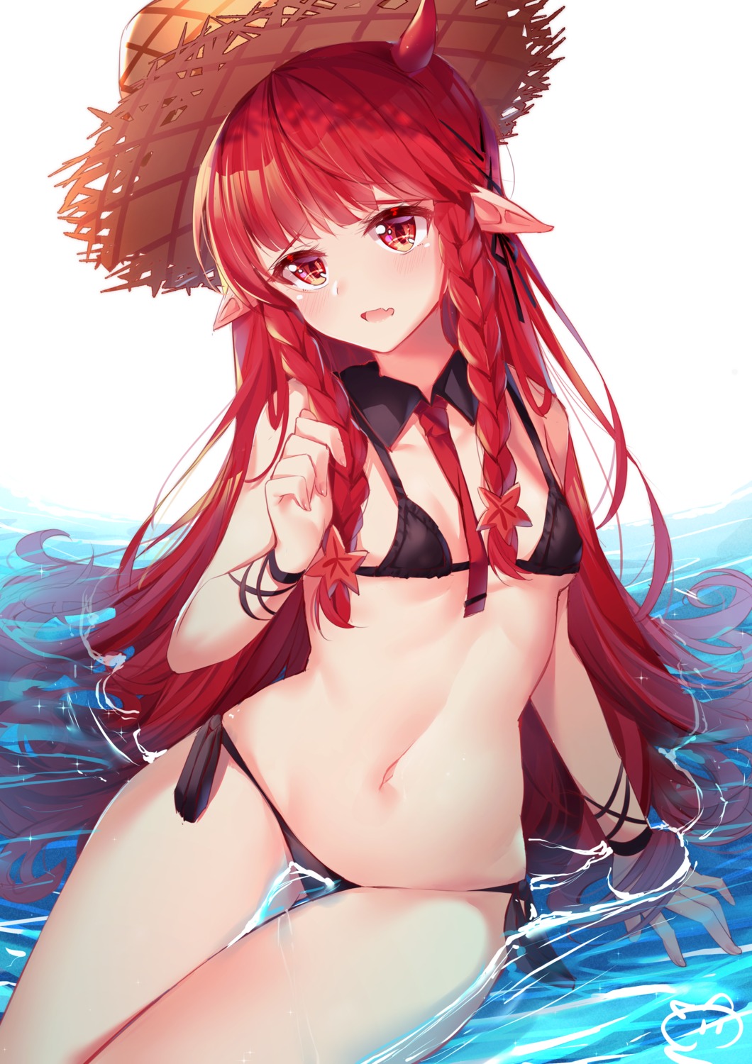 arknights bikini horns nahaki pointy_ears swimsuits vigna_(arknights) wet