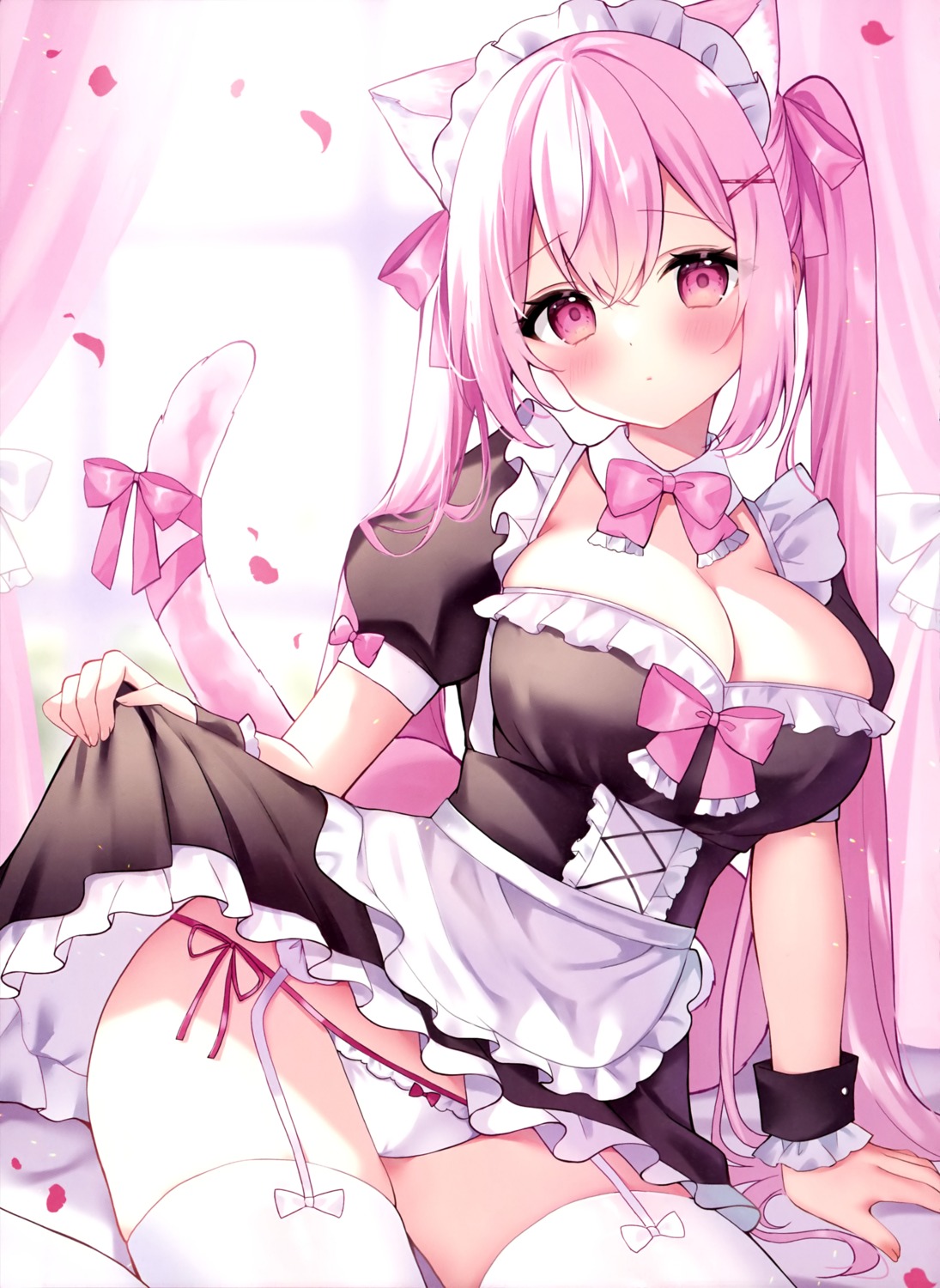 animal_ears hamico maid nekomimi pantsu skirt_lift stockings string_panties tail thighhighs