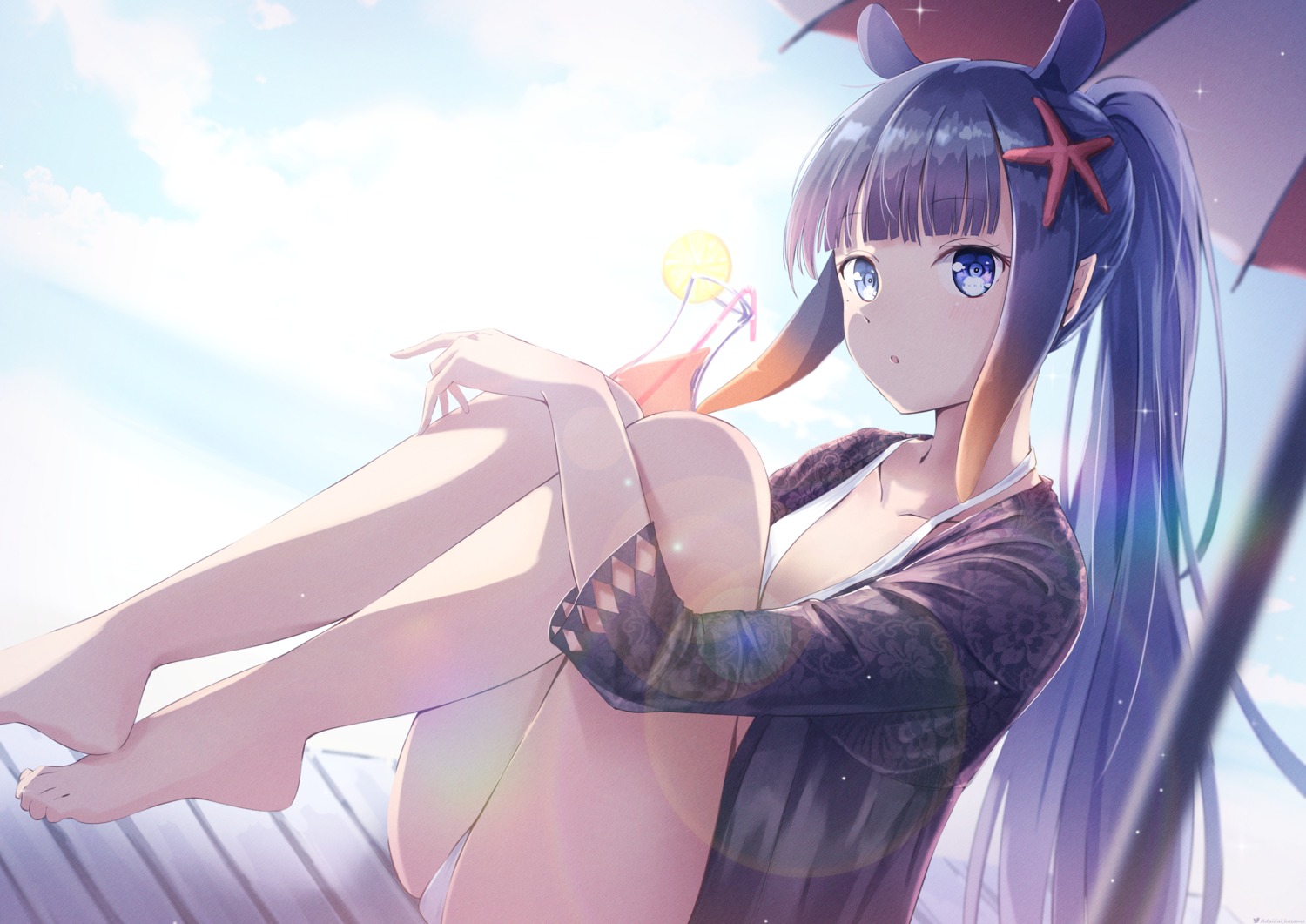 bikini cleavage daidai_(daidai826) feet hololive hololive_english ninomae_ina'nis open_shirt swimsuits