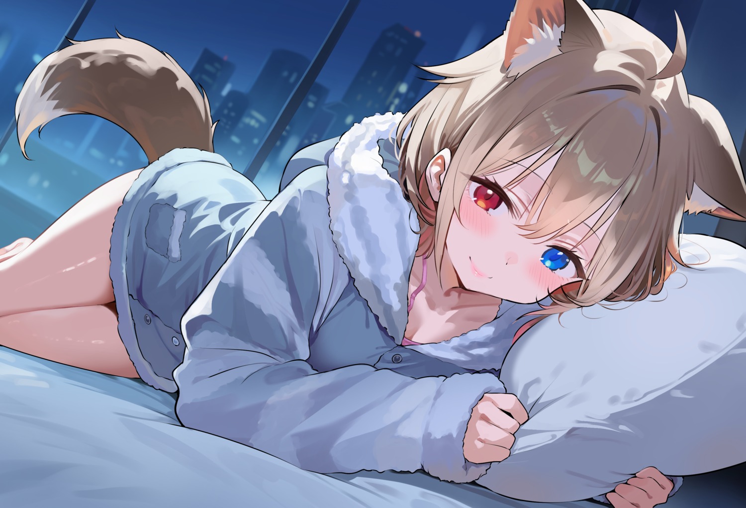 animal_ears heterochromia ichi-jirushi indie_virtual_youtuber pajama tail