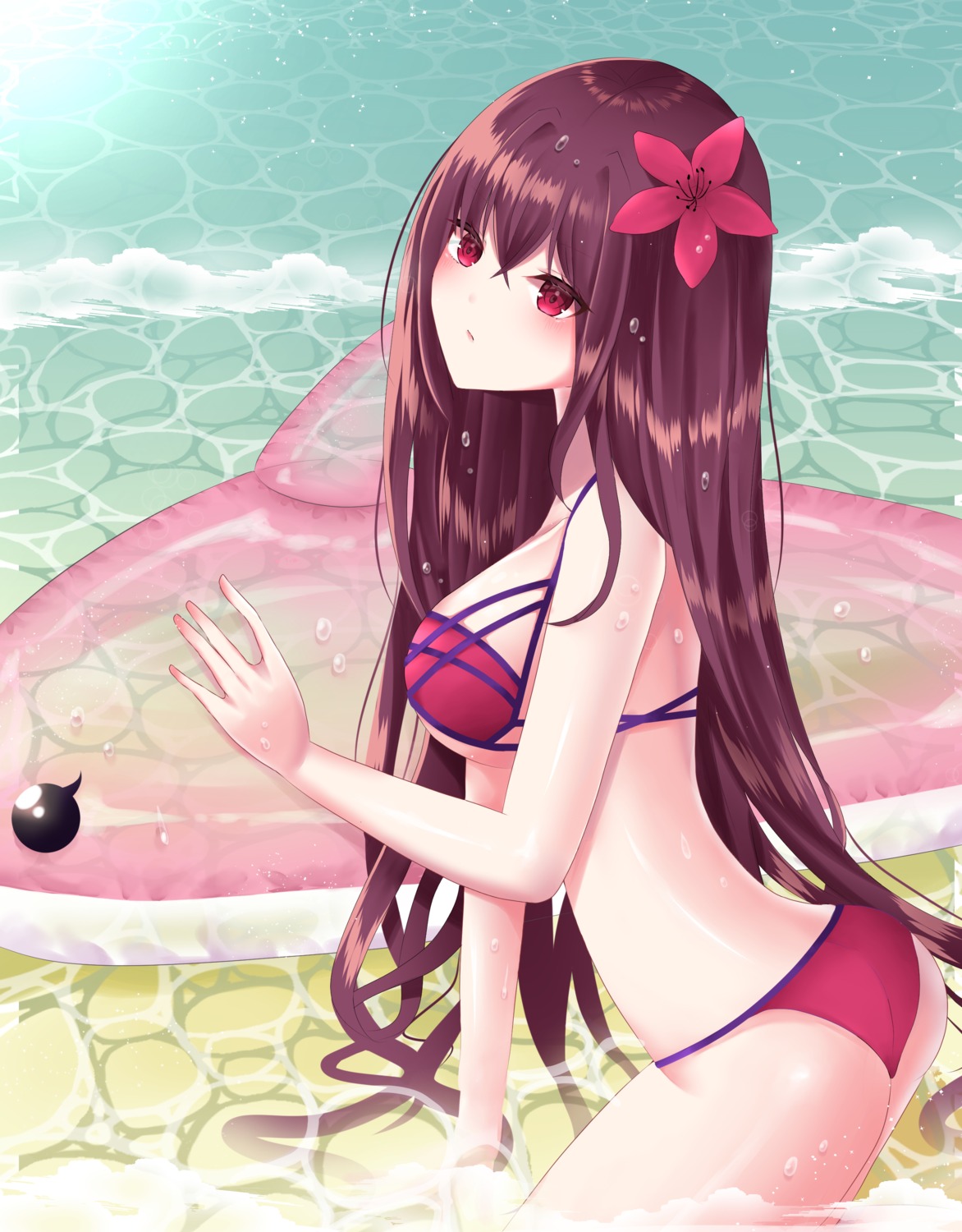 ass bikini fate/grand_order scathach_(fate/grand_order) swimsuits takemochi wet